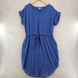 Talbots Dress Womens Extra Large Petite Blue Striped Blouson T Shirt Cinch Waist